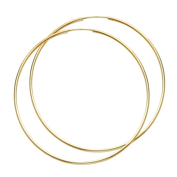 14k Solid Italian Yellow Gold Plain Endless Hoop Earrings 1.2mm X 60mm/2.36"
