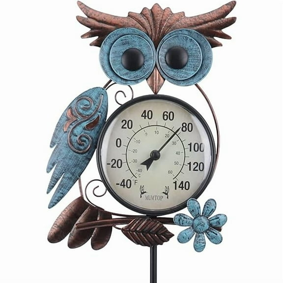 ZLC Outdoor Thermometer, 42 Inch Metal Owl Garden Stake Outside Wall Thermometer for Patio, Yard and Garden