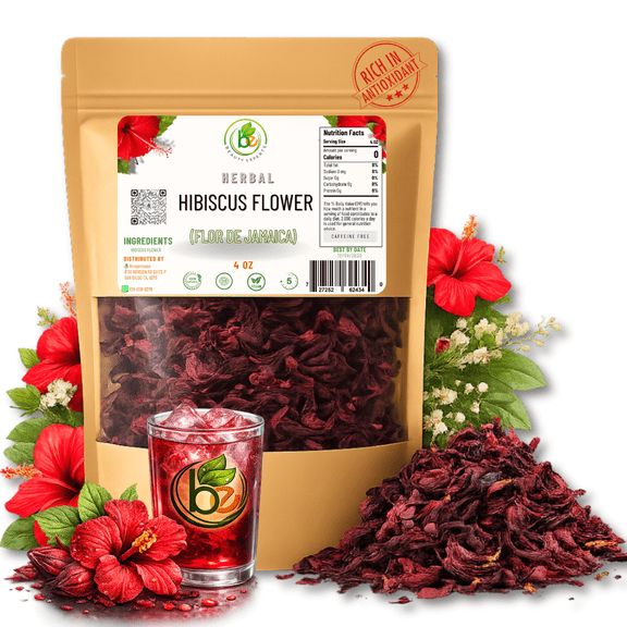 Jamaica (Hibiscus) Dried Flowers ā 4 oz Loose Leaf Herbal Tea ā Whole Petals & Flowers ā Authentic Mexican Agua Fresca Ingredient ā 100% Natural, Non-GMO, No Sugar, Caffeine-Free, Antioxidant-Rich ā