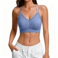 thumbnail image 3 of Feancey Women's Lace Bralette Criss Cross Back Wireless Bras Ruffle Hem Casual Lingerie Bra Comfy Breathable Camisole Bra for Date Night Blue Free Size, 3 of 7