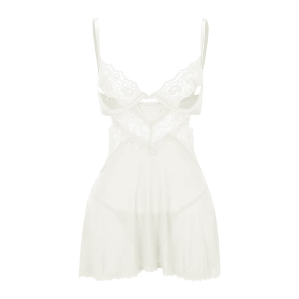 Gibobby Ropa interior mujer Ropa De Dormir Ropa De Dormir Mujer Cuello En V Bordado Encaje Lencería Lenceria China Gifts Lenceria Sexy Mujer(Blanco, G)