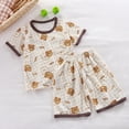 thumbnail image 2 of CPNG Girls Home Clothes Outfits Summer Thin Pajamas Cute Print Short Sleeve T-Shirt and Shorts Set Kids 2Pcs Set(Coffee,11-12 Years), 2 of 3