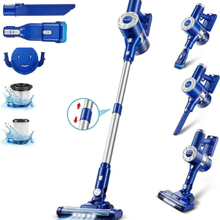 Moolan Cordless Vacuum Cleaners, 28kPa Wireless Vacuum Cleaners Cordless Sweeper Vacuum, Stick Vacuum Cleaner with 4 LED Headlights, Blue, New