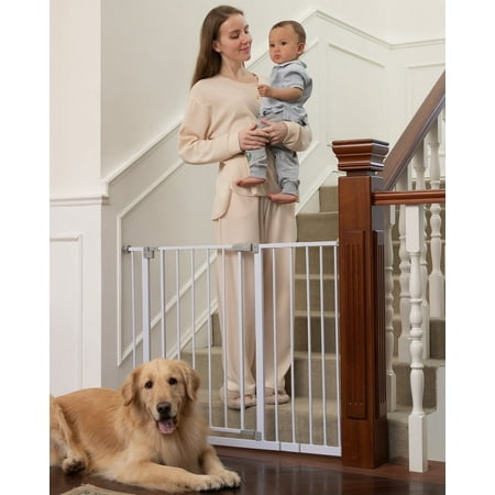Ophanie Extra Wide Baby Safety Gate for Stairs and Doorway,28.9-42.1"Wide,30" Tall for ages 6 to 36 months,Pressure Mounted Dog Pet Gate,White