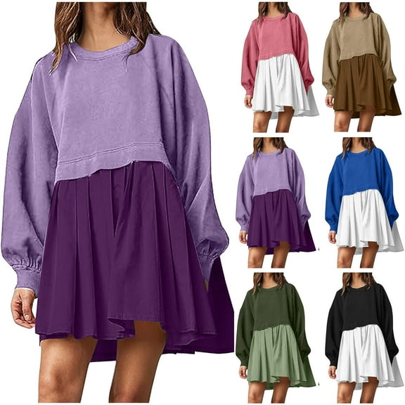 Utoimkio Womens Oversized Sweatshirt Dress Long Sleeve Crewneck Pullover Tops Relaxed Fit Sweatshirts Mini Dress