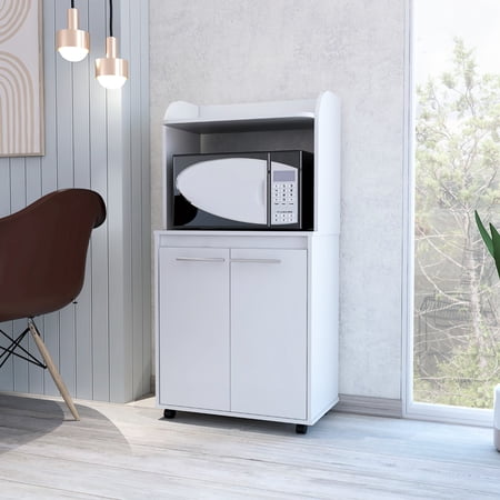49 H Kitchen Cart White With Two Door Cabinet For Monitoring Over Objects One Open Shelf And Interior Shelves Cart In Governing Things