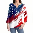 thumbnail image 4 of SAATLERI 4th Of July Shirts for Women 3/4 Length Sleeve Womens Tops Funny American Flag Red White Blue Stripes Graphic Print Blouses Button Down V Neck Tunic Tops, 4 of 5