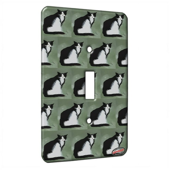 KuzmarK™ Single Gang Toggle Switch Wall Plate - Tuxedo Maine Coon Cat on Sage Green Cat Modern Art by Denise Every
