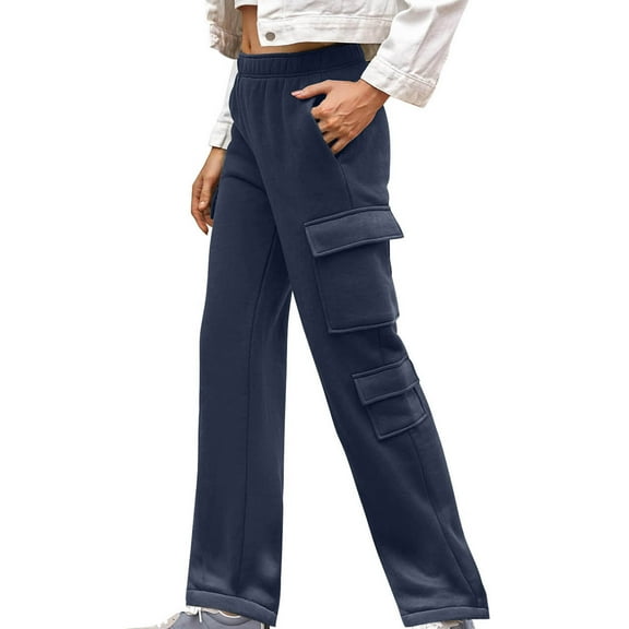 AOOCHASLIY Valentine's Day Women Pants Fashion Women Casual Loose Solid Trousers Pockets Elastic Waist Long Pants