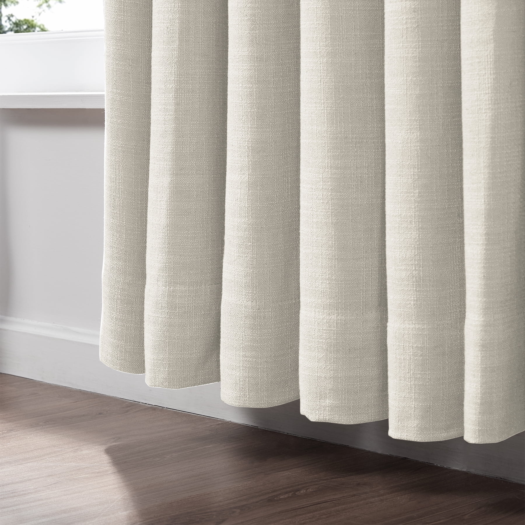 TWOPAGES 52 W X 84 L Inch Curtain Pinch Pleated Hanging Style Drapery Blackout Solid Linen Drapery for Bedroom, 1 Panel, Ivory White
