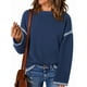 thumbnail image 1 of Suéteres para Mujer, Cuello Redondo Liso, Corte Holgado, Larga, Punto en Contraste, Jersey, Tops Azul Marino M, 1 of 9