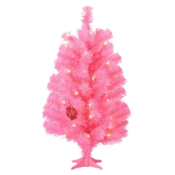 2' Small Pre-Lit Pink Artificial Christmas Tree with 35 Warm White LED Lights and Stand, by Holiday Time
