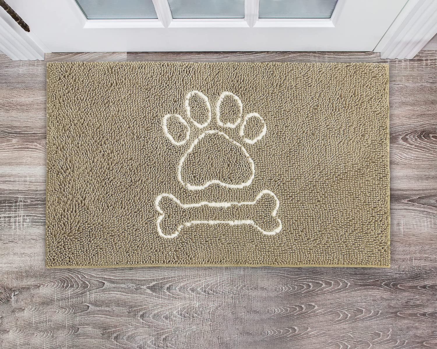 DweIke Indoor Door Mat Entryway Rug Chenille Doormat Machine Washable Doormat for Dog Paws,24"x36",Camel