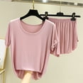 thumbnail image 2 of Seductiva Clothing Women's Sleepwear Women's Summer Cotton Short Sleeved T Shirt for Women Loose Large Size Bottoming Shirt Ear Side Top Shorts Two Piece Pajamas Pajamas Set, 2 of 5