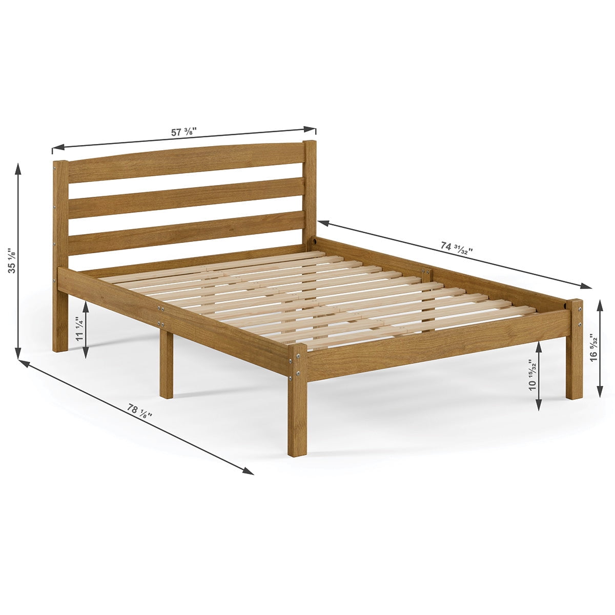 P'kolino Urban Full Bed Frame with Headboard- Solid Wood- Natural Oak, for Kids, Teens