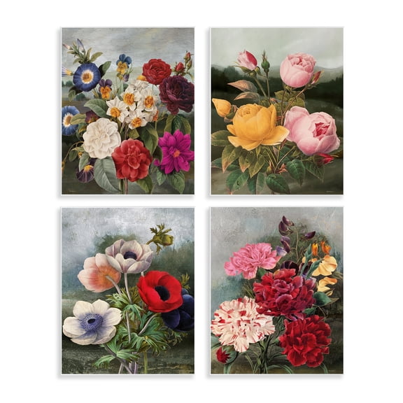 Stupell Industries Vintage Cottage Blooms Plants & Flowers Painting Unframed Art Print Wall Art, 11 x 14, Set of 4