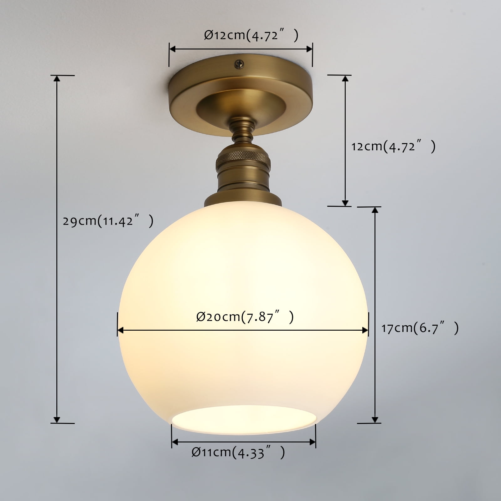 1-Light Ceiling Light, Industrial Globe Cream Glass Shade Close to Ceiling Light for Kitchen Island