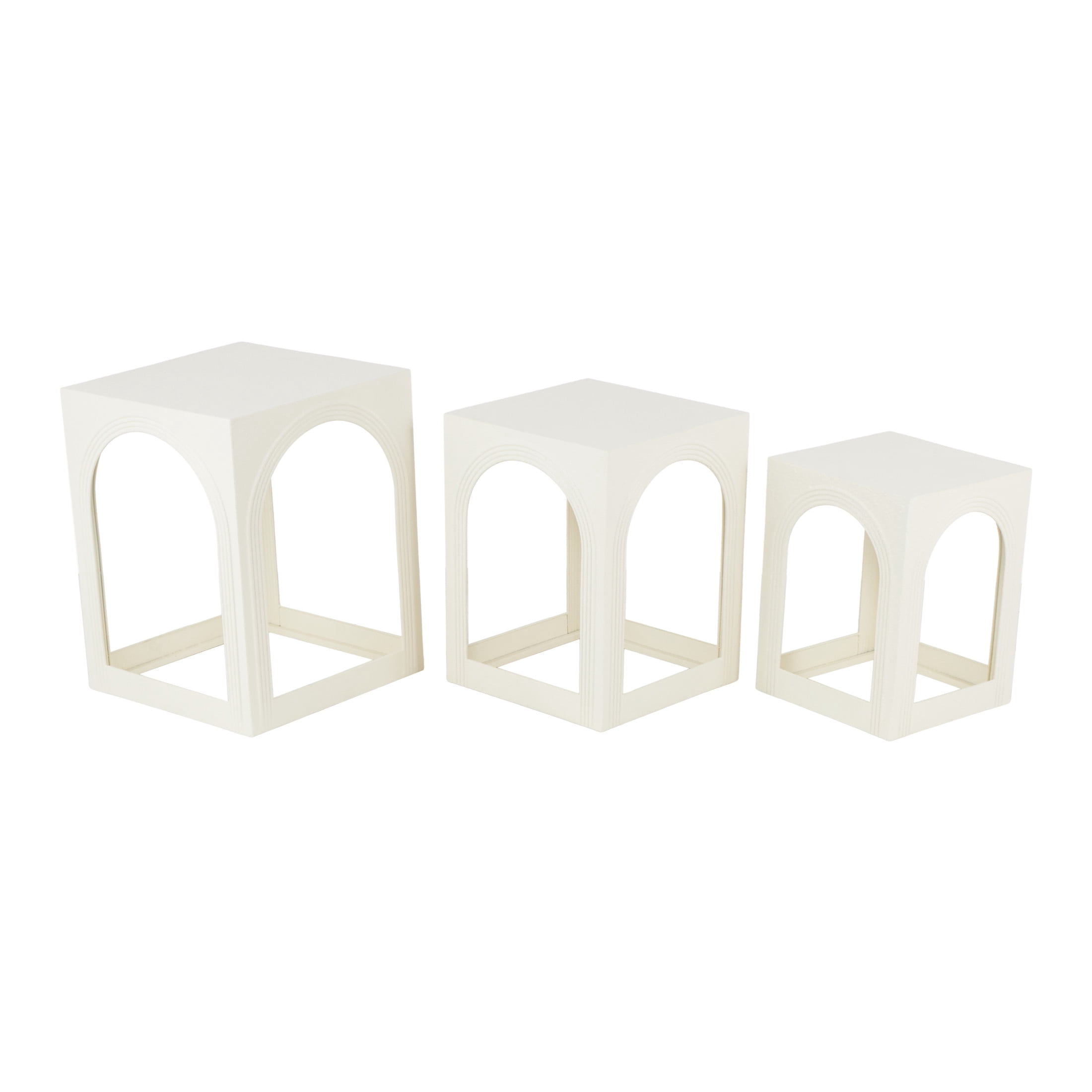 DecMode 12" x 16" White Metal Nested Accent Table with Arched Cutouts, 3-Pieces