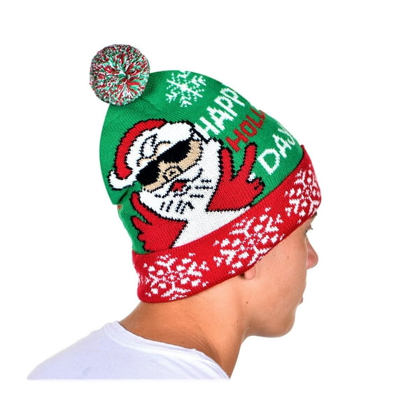 KESIS Happy Holla Days Ugly Christmas Beanie One Size Dk Green