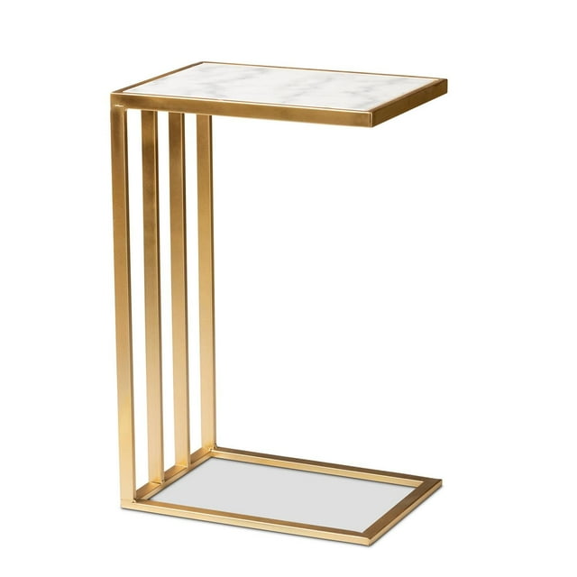 Baxton Studio Table d'Appoint Moderne et Contemporaine en Métal Doré en Forme de c avec Plateau en Marbre