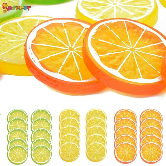 Spencer 30Pcs Simulation Lemon Slice Plastic Fake Artificial Fruit Lifelike Model for Home Party Decoration "3 Colors"