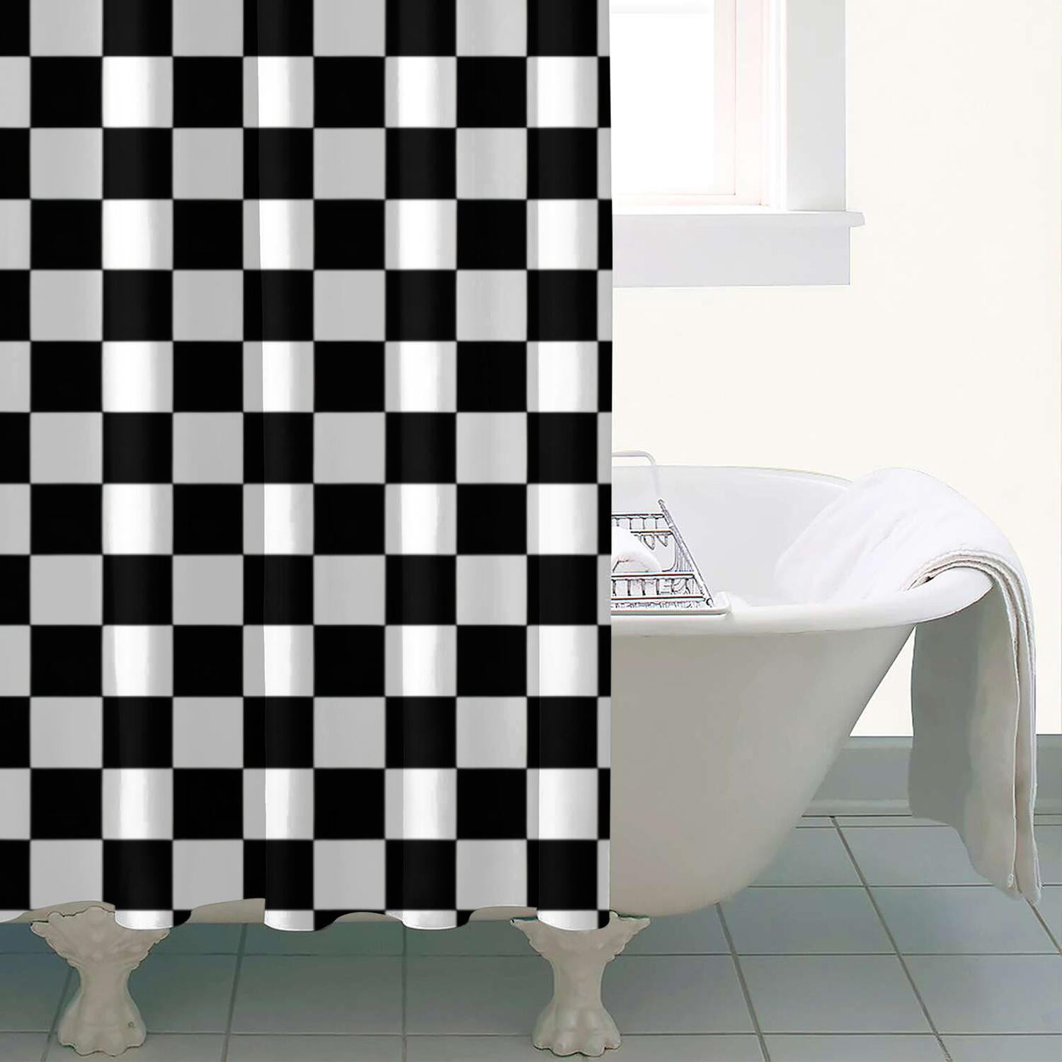 Black White Checkered Pattern Shower Curtain 36"x72" ,Bathroom Decorative Shower Curtains Set with 12 Hooks,Modern Waterproof Washable Shower Curtain