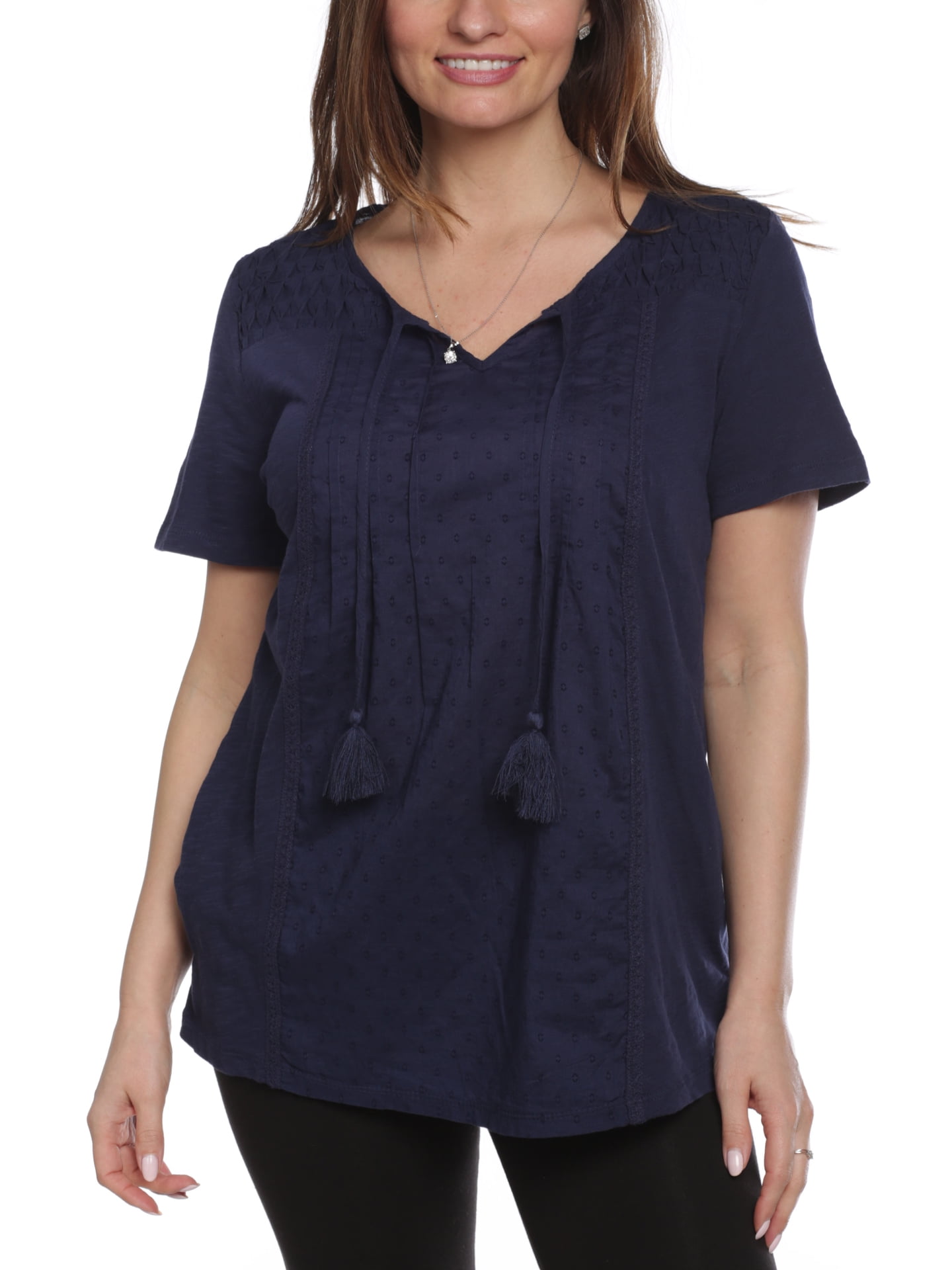 Erika Erika Women's Ophelia Cotton Swiss Dot Short Sleeve Top, Navy