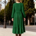 thumbnail image 6 of dazeni Girls Long Sleeve Dresses A Line Tiered Flowy Casual Party Dresses with Pockets Spring Fall Crewneck Maxi Dress Army Green 6-7Years, 6 of 6