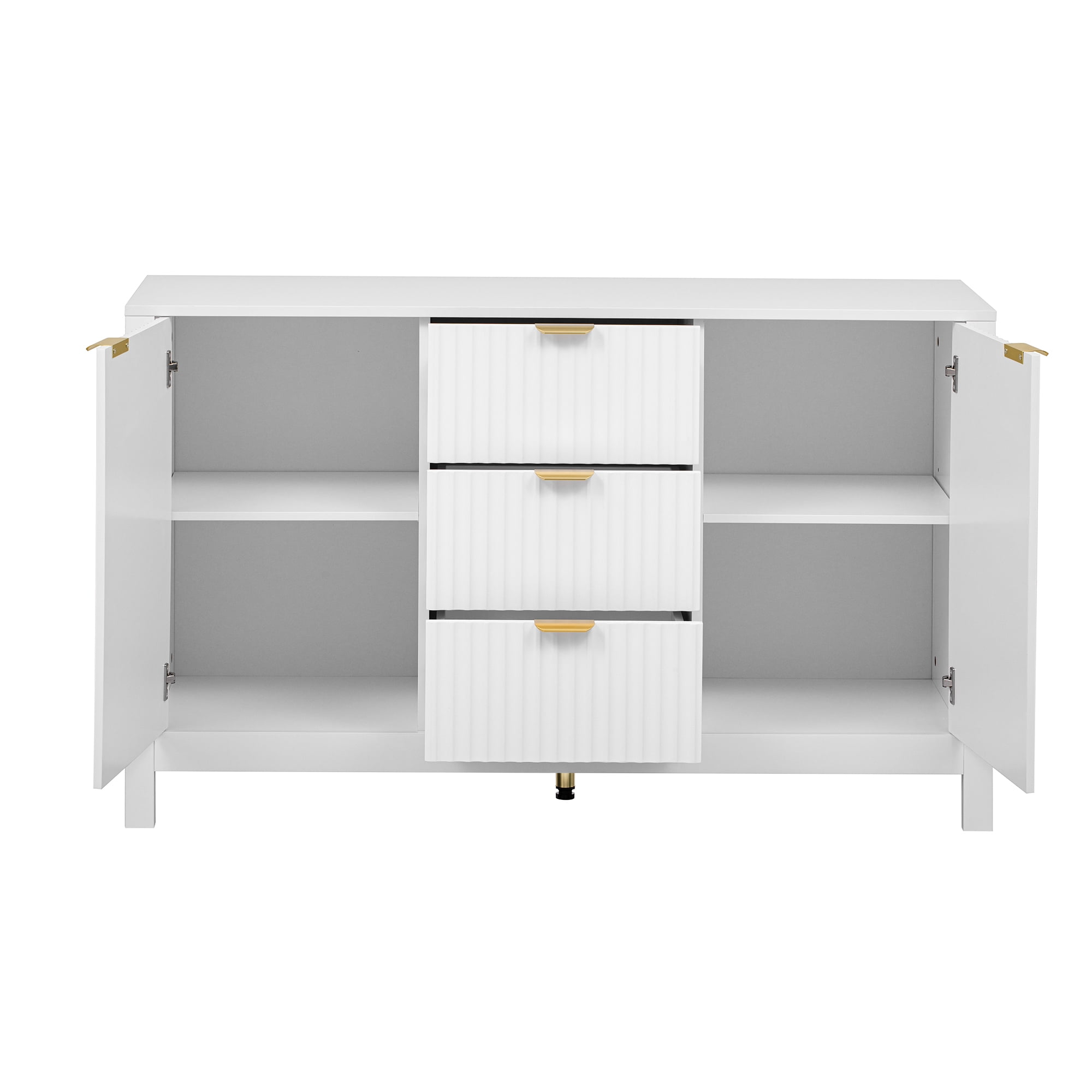 Euroco Sideboard Buffet Cabinet,47" Storage Cabinet with Adjustable Shelves,Metal Handles,3 Drawers and 2 Doors,Wood Console Table for Study,Hallway and Living Room,White