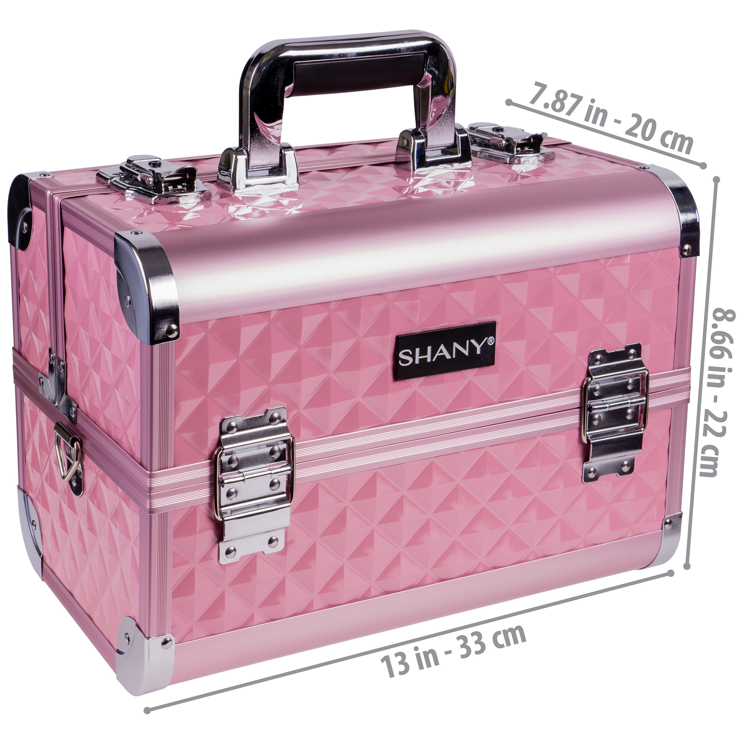SHANY Premier Fantasy Professional Makeup Train Case Cosmetic Box Portable Makeup Case Organizer Jewelry storage with Locks , 3 Trays , Makeup Brush Holder and Cosmetics Mirror - Soft Pink