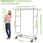 HOKEEPER 700 lbs Commercial Grade Heavy Duty Garment Rack with Shelves Collapsible Clothing Racks on Wheels Rolling Clothes Rack for Hanging Clothes Portable Adjustable, Chrome Finish