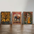 thumbnail image 2 of 3pcs of canvas printing decorative paintings, Indian Tree of Life, abstract folk flowers and plants, Indian classical art, elephant, couple, indoor home wall decoration art, 2 of 4
