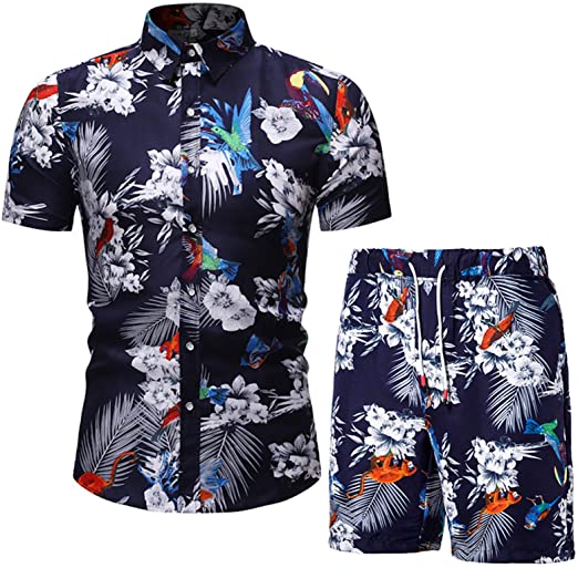 Men's Short Sleeve Tracksuit Floral Hawaiian Shirt and Shorts Suit Fashion 2 Piece Beach Outfits Sets - image 1 of 6