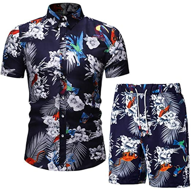 Men's Short Sleeve Tracksuit Floral Hawaiian Shirt and Shorts Suit Fashion 2 Piece Beach Outfits Sets