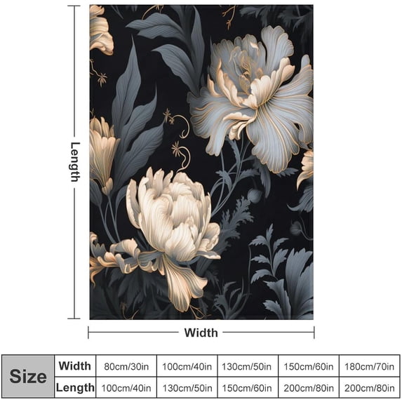Blanket Black Modern Botanical Elegant Contemporary Warm Blanket French Vintage Lightweight Fuzzy Blanket for Couch Bed Decor Christmas Halloween Fathers Mothers Valentines Day Gift 30"x40"