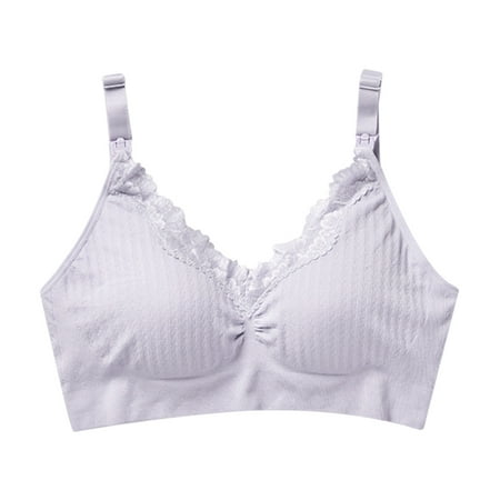 Virmaxy Women s New Front Clasp Wirefree Pregnancy Sleep Bralette Comfortable Non-Steel Ring Maternity Nursing Bra for Breastfeeding Breathable Nursing Bra Underwear Purple-B 36/80BC