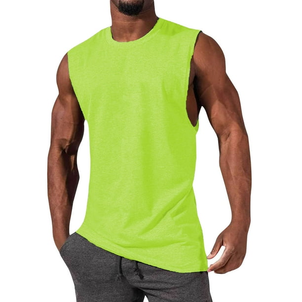 Chaleco deportivo holgado con abertura grande para hombre - Chaleco de fitness sin mangas de algodón alargado estilo hip hop