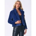 thumbnail image 2 of DARING DIVA Women's Cropped Jacket Notch Lapel Faux Fur Fluffy Coat XS Royal Blue, 2 of 6