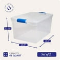 thumbnail image 4 of Latching Lid, Large Clear Plastic Storage Bins with Lids, 66 Quart, Blue Latch, 4 of 9