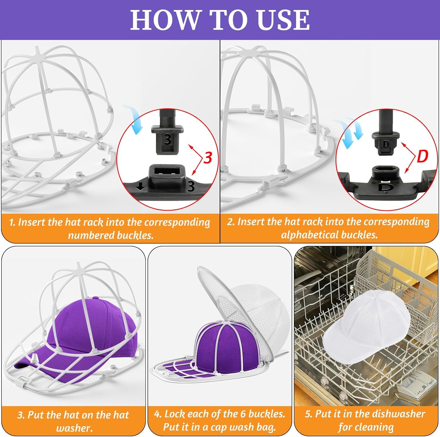 2 Pack Hat Washer for Washing Machine, Cap Washing Protector Holder Fit for Adult and Kid's Ball Caps