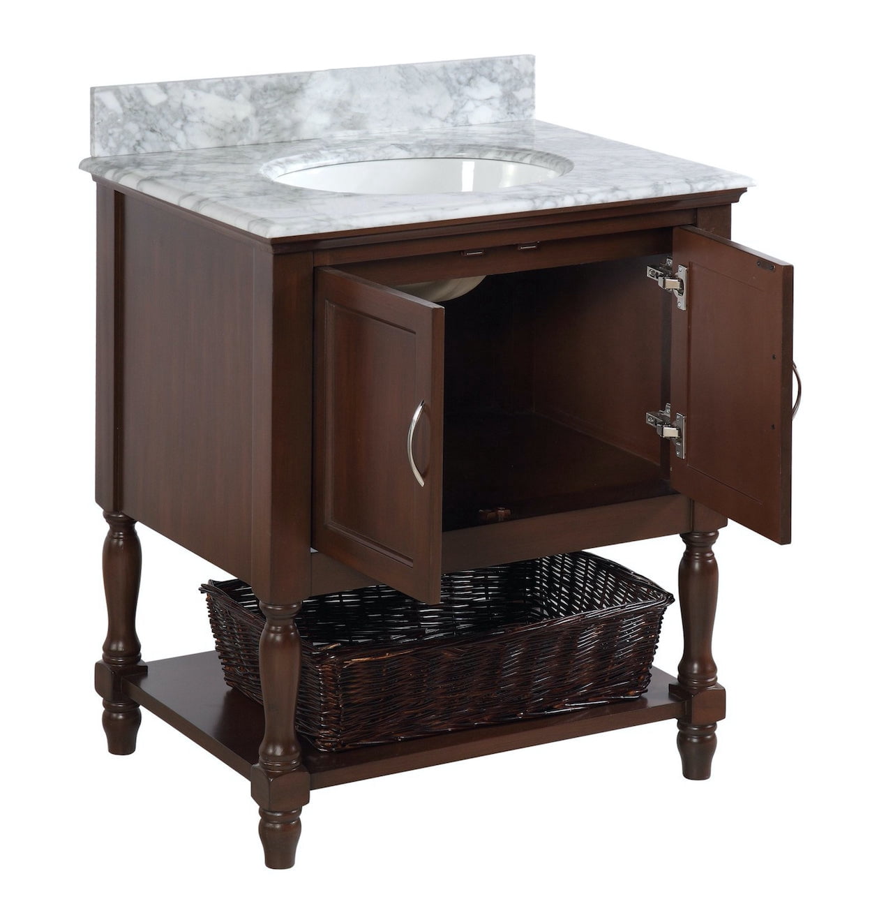 Beverly 30" Bathroom Vanity with Chocolate Cabinet and Carrara Marble Top