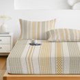 thumbnail image 6 of King Size Fitted Sheet Set - Farmhouse Stripe 3 Piece Bedding Sets 16" Deep Pocket Fitted Sheet with 2 Pillowcases, Boho Country Vintage Yellow Striped Brushed Microfiber Hotel Luxury Bed Sheets, 6 of 9