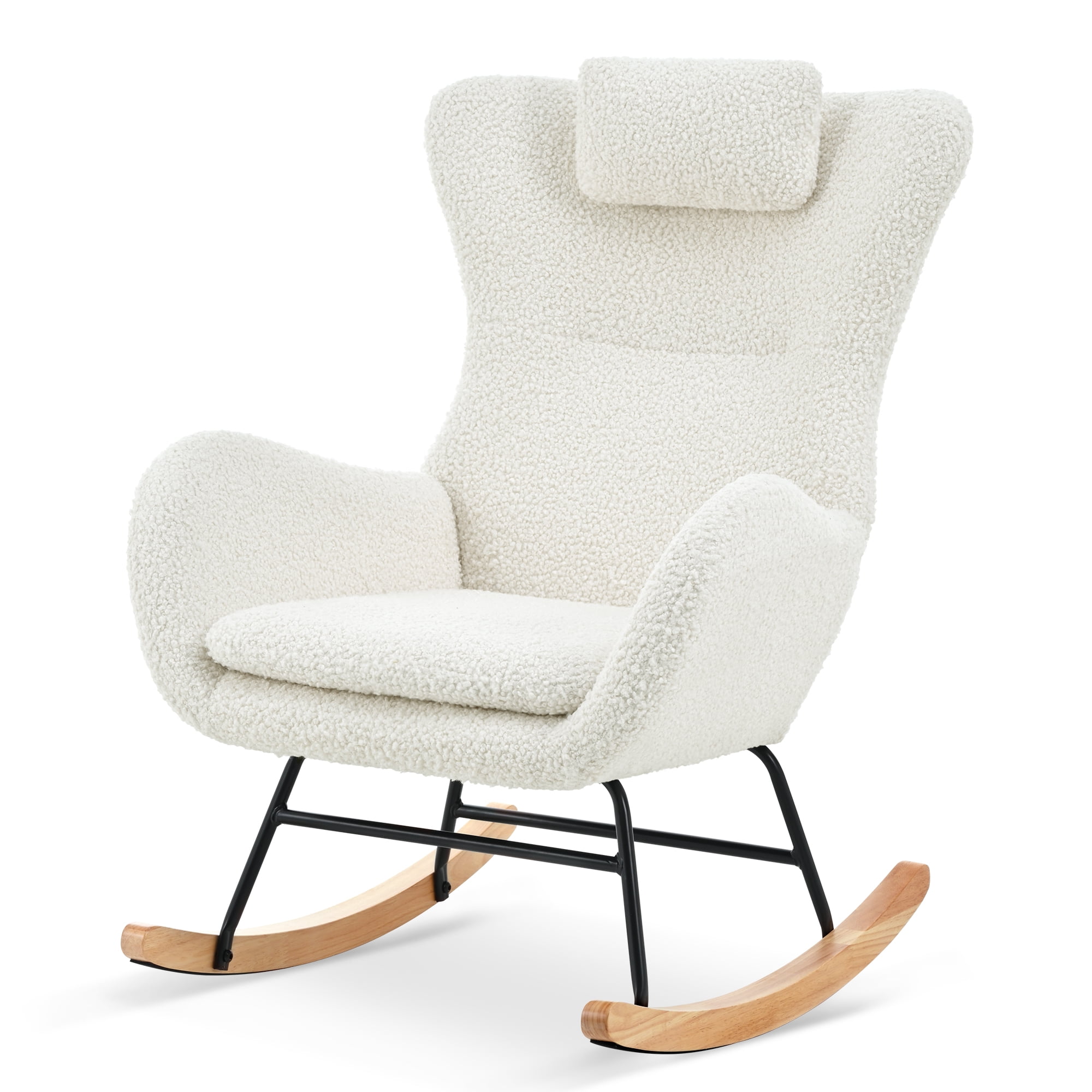 Rocking Chair Nursery,  Rocking Chair With Non-slip Mat, Metal Frame, High-density Sponge Backrest And Seat Cushion, Living Room Accent Chair