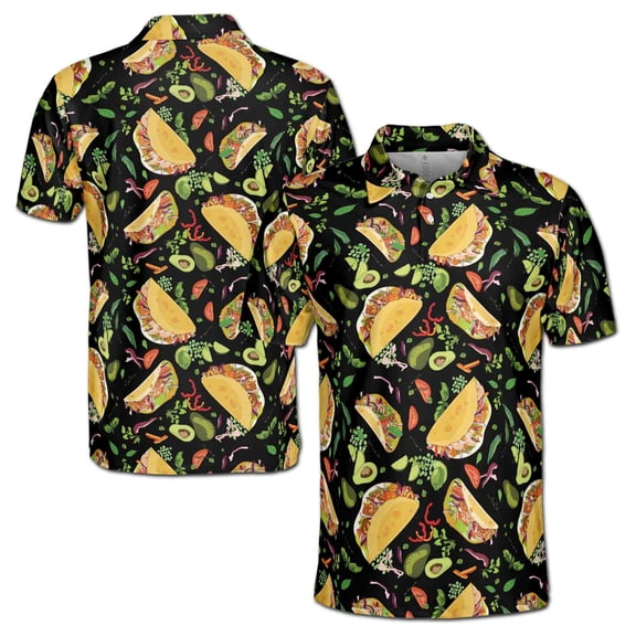 Funny Colorful Tiny Tacos Tequila Avocado Doodle Golf Men's Polo Shirt S-5XL