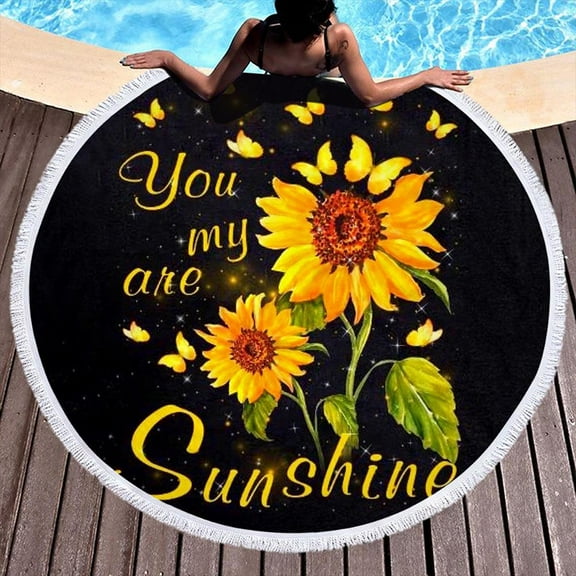Christmas Savings Clearance! Cbcbtwo Microfiber Beach Towel, 59" Round Sand Free Quick Dry Lightweight Sunflower Theme Travel Towels Beach Towel Blank, for Travel Pool Beach Accessories
