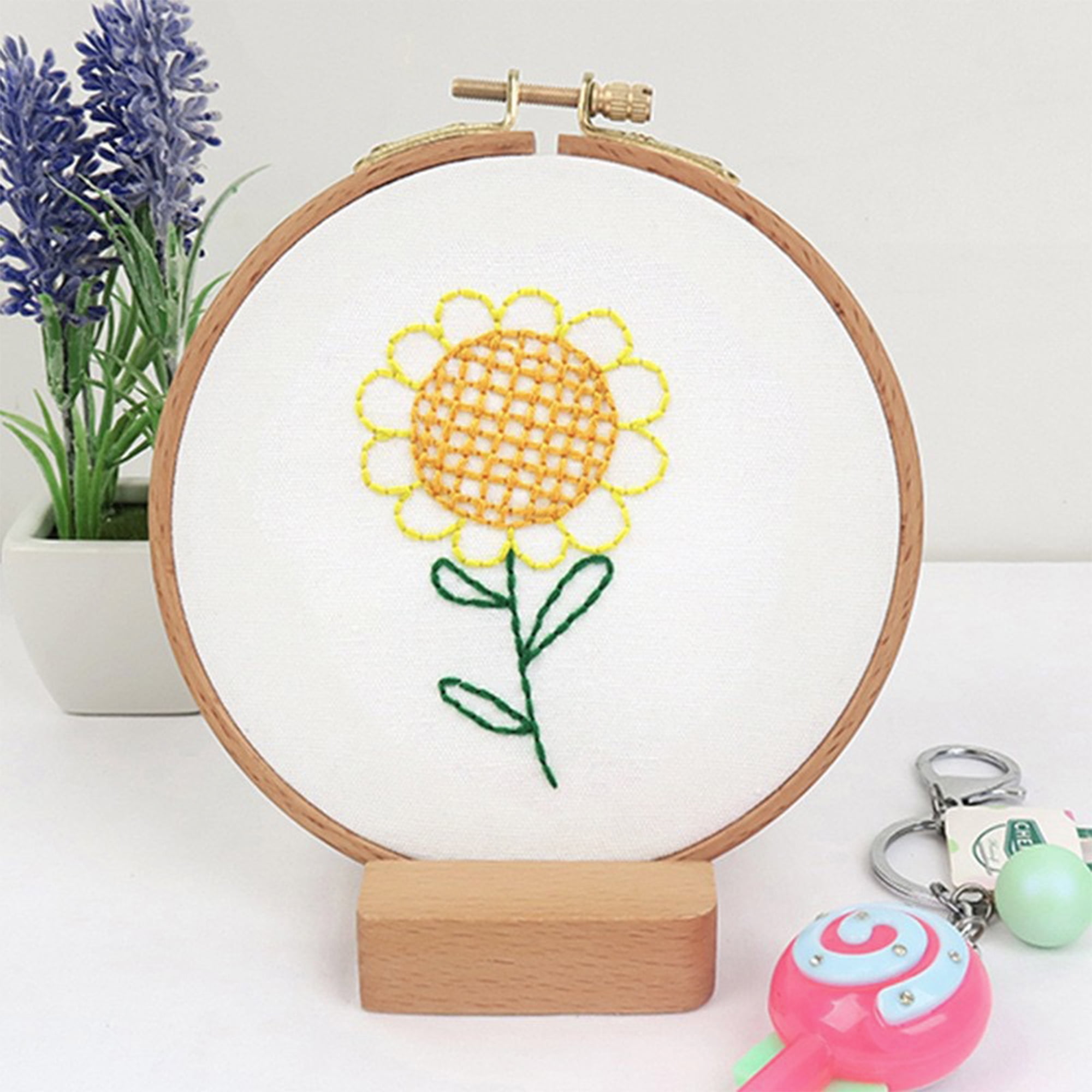 6Pcs  Embroidery Kit for Kids Fun Pre-Stamped Designs DIY Hand Embroidery Set Needlepoint Kits for Beginners Cross Stitch Craft Sewing