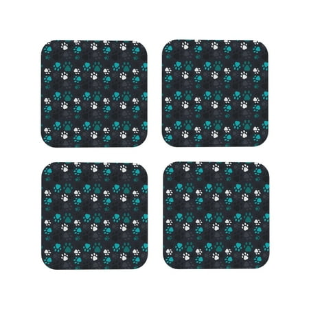 

Honeii Animal Footprints Print Leather Coaster Set of 4 Ideal for Safeguarding Your Furniture from Drinks Spills and Effortless Cleanup-Square