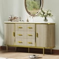 thumbnail image 4 of Fluted Sideboard Buffet Cabinet, 59" Large Multi-Purpose Credenza with 6 Drawers & 2 Sliding Doors for Kitchen, Living Room & Entryway, Oak Storage Console, 4 of 6