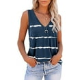 thumbnail image 2 of Women's Striped Fashion Print Tank Top Comfortable Top Loose Casual Off-the-shoulder V-neck T-shirt-black-S, 2 of 3