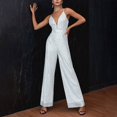 thumbnail image 5 of JFGHDG Women Disco Outfit Sequin Romper for Women Party Night Sparkly Romper Beach Jumpsuits for Women Bell Bottom Jumpsuit for Women Evening Jumpsuits for Women White M, 5 of 9